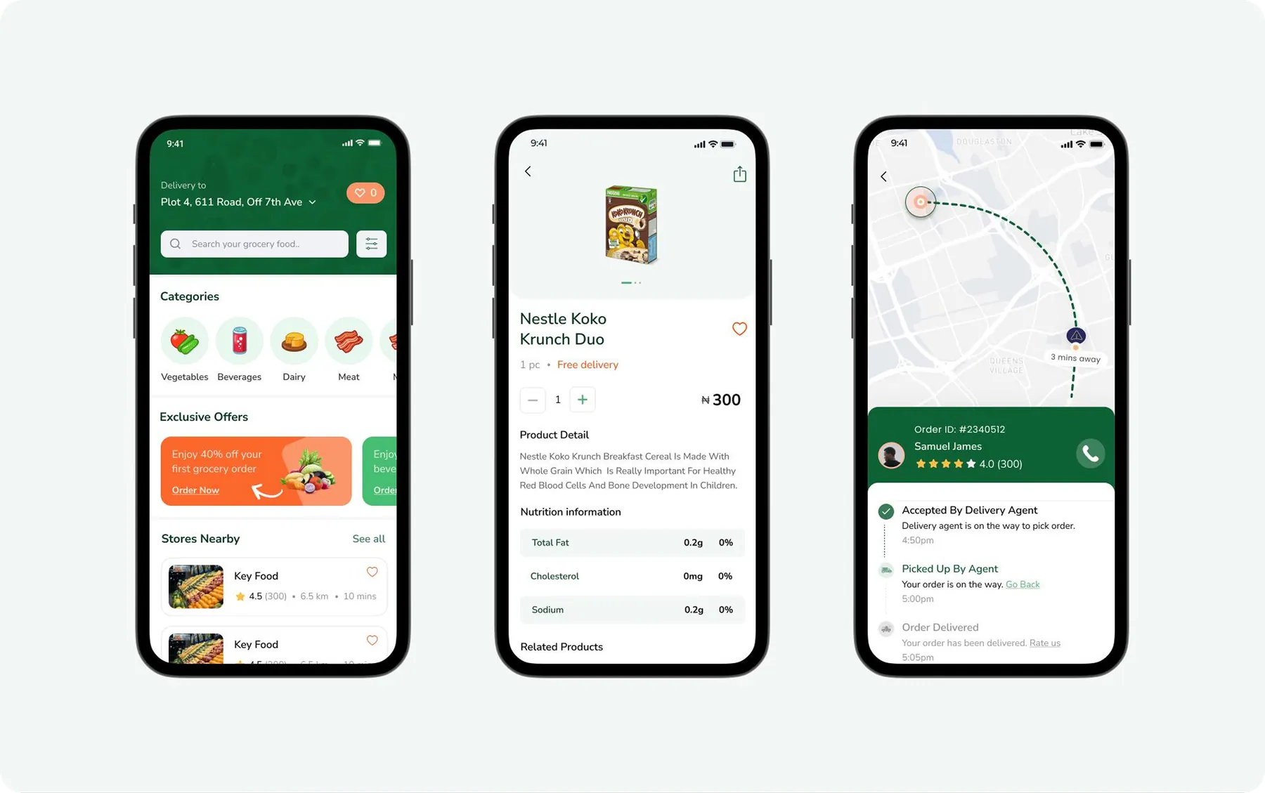 app screens — grocery marketplace